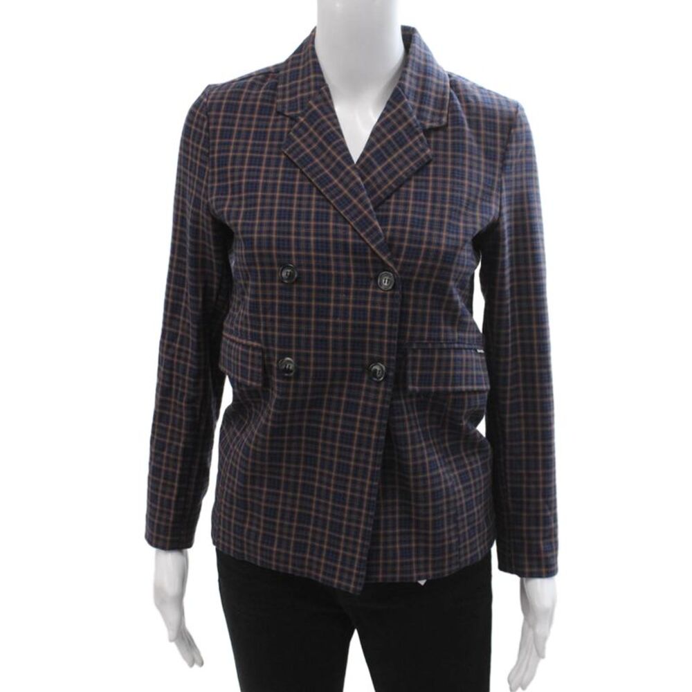 Molo Childrens Girls Plaid Button Down Blazer Blue Brown Size 12